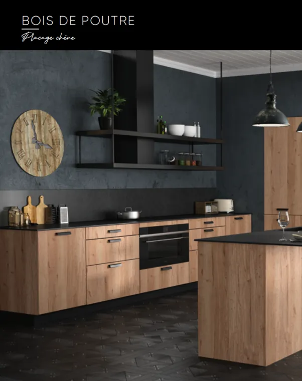 Cuisine moderne sur-mesure couleur bois et noir à Rochefort, Rochefort, Ekidoma