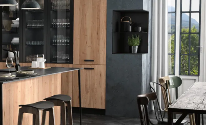 Cuisine moderne sur-mesure couleur bois et noir à Rochefort, Rochefort, Ekidoma